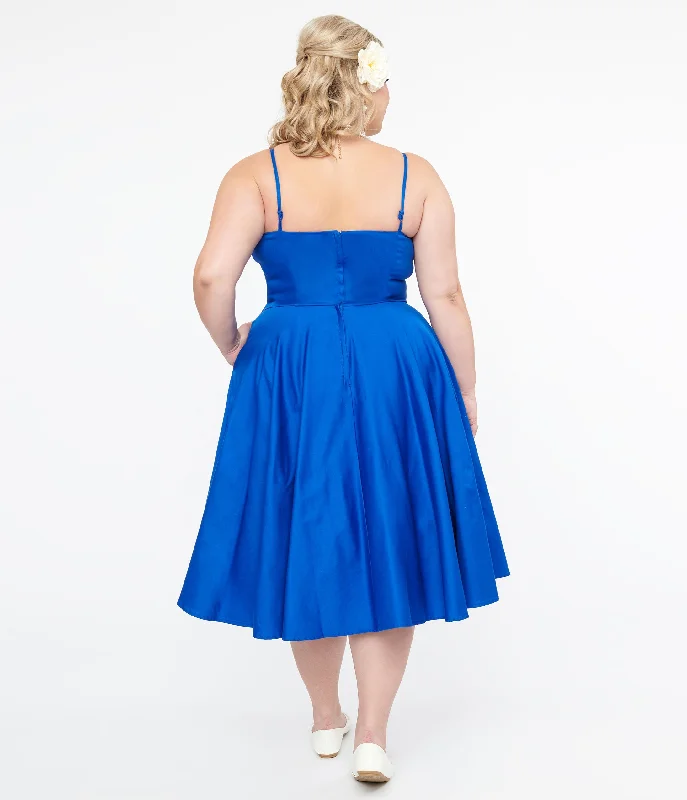 1950s Cobalt Blue Cotton Swing Dress