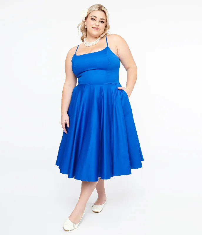 1950s Cobalt Blue Cotton Swing Dress