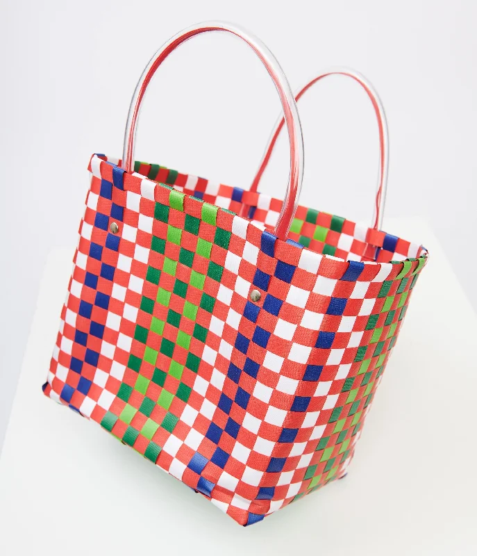 1970s Red & Green Woven Basket Bag