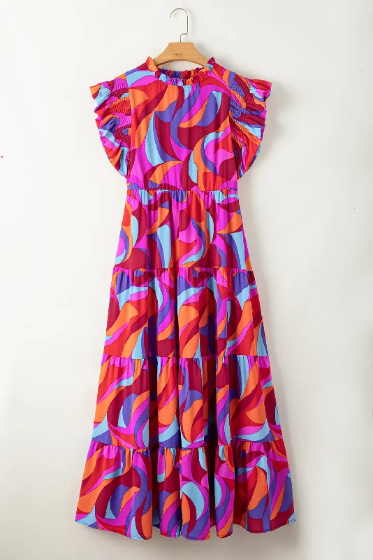 Abstract Printed Ruffle Tiered Maxi Dress