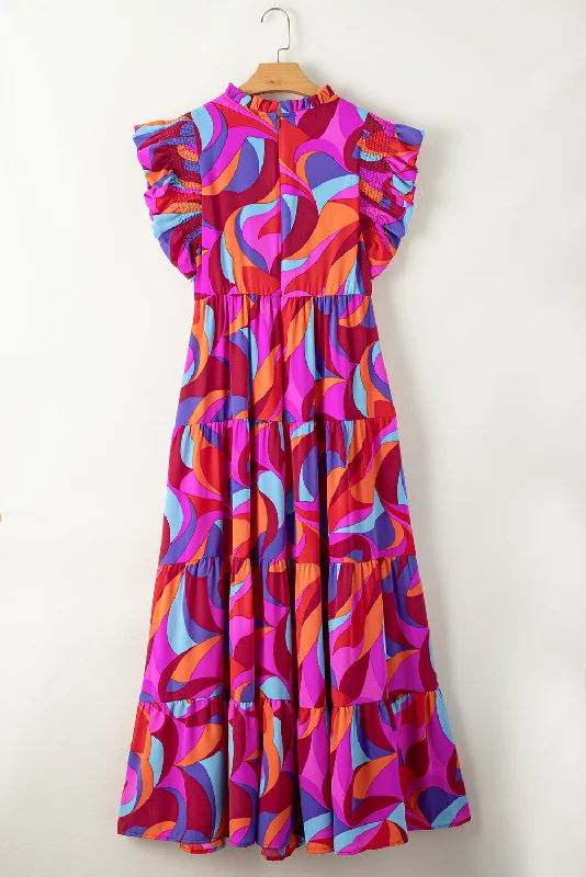 Abstract Printed Ruffle Tiered Maxi Dress