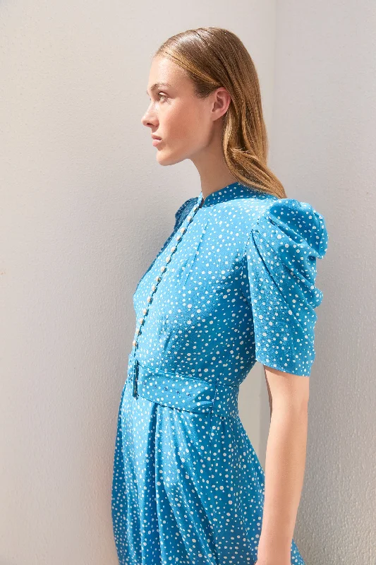 Ahana Bright Blue Polka Dress