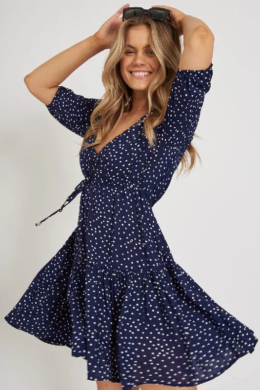 Apollo Dress in Navy Spot