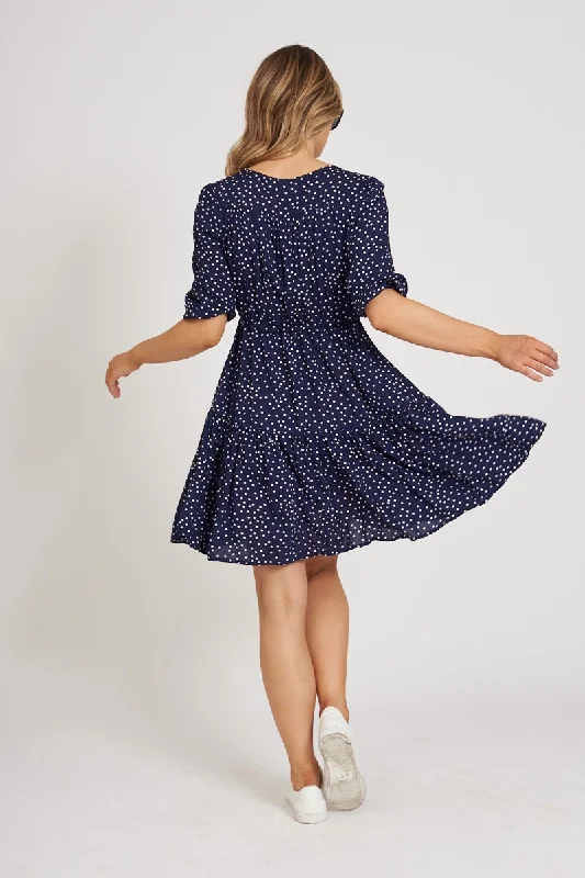 Apollo Dress in Navy Spot