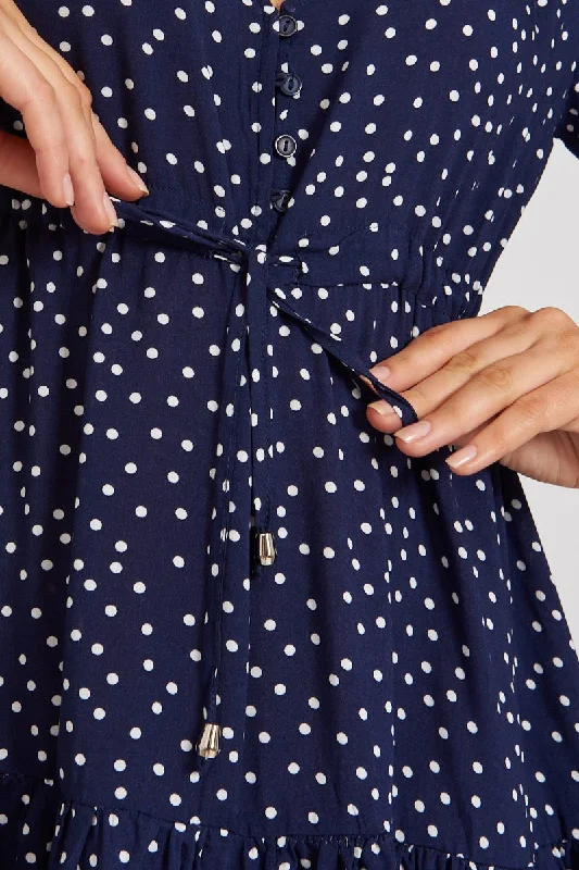 Apollo Dress in Navy Spot