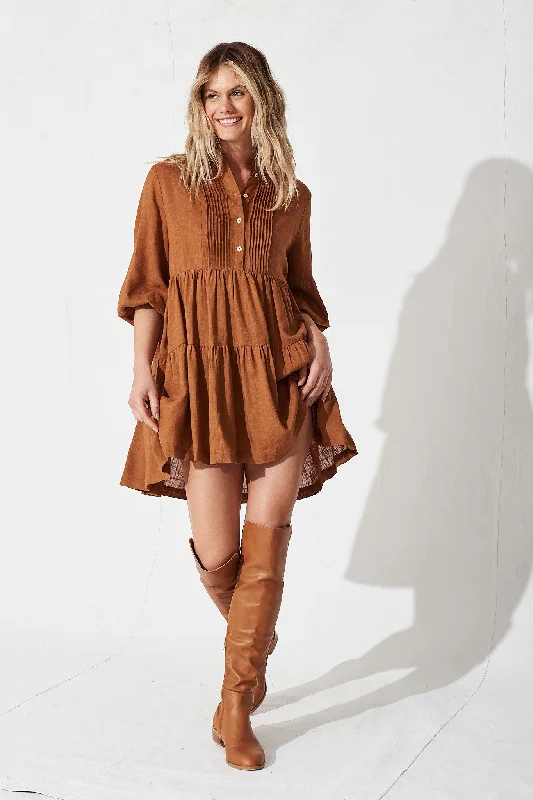 Caracelle Smock Dress In Camel Brown