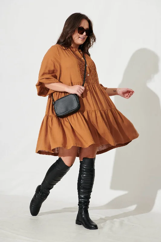 Caracelle Smock Dress In Camel Brown