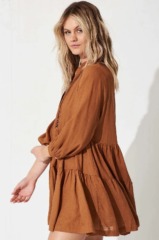 Caracelle Smock Dress In Camel Brown