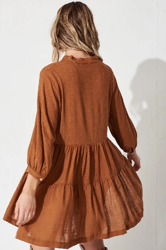 Caracelle Smock Dress In Camel Brown