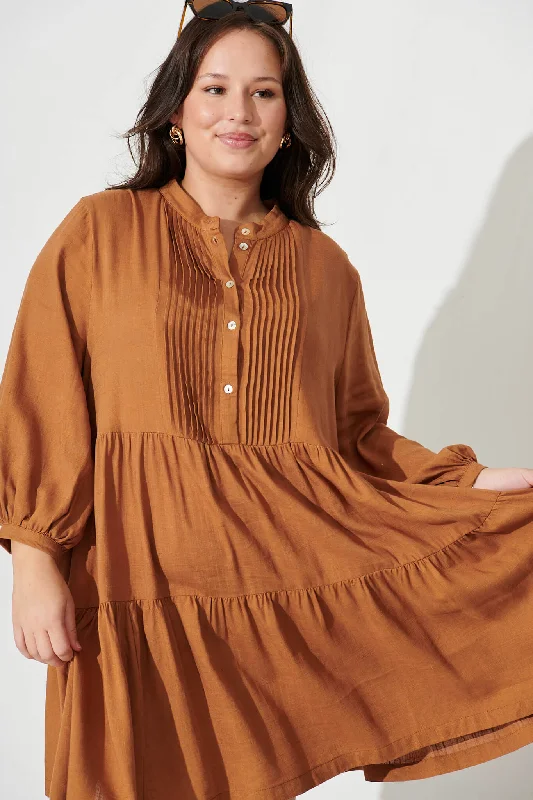 Caracelle Smock Dress In Camel Brown