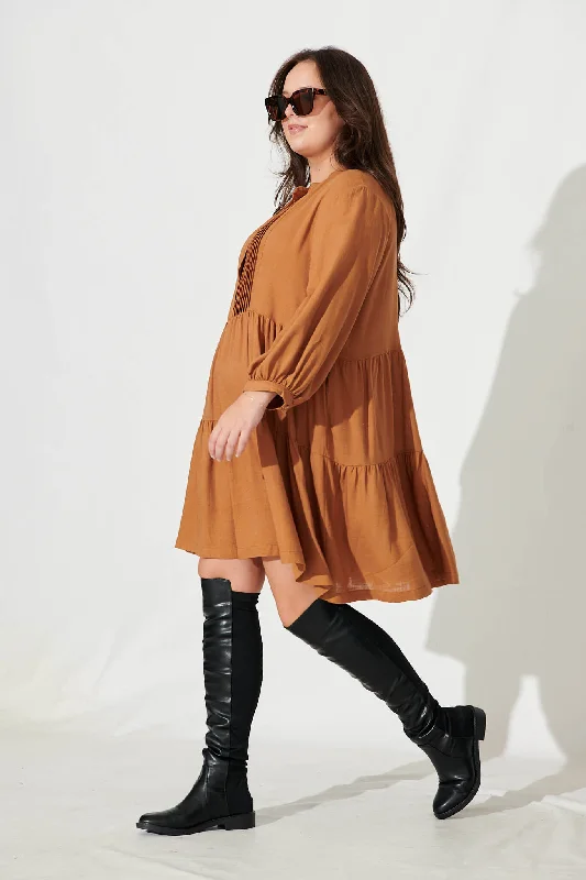 Caracelle Smock Dress In Camel Brown