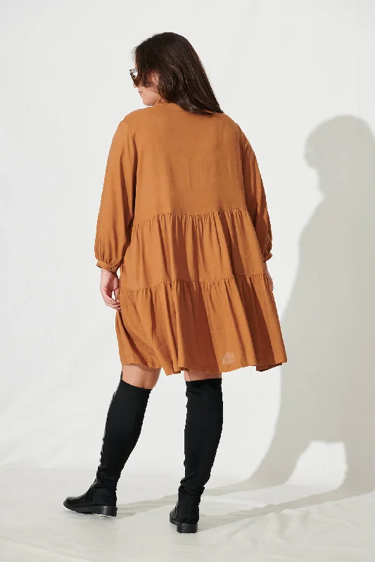 Caracelle Smock Dress In Camel Brown