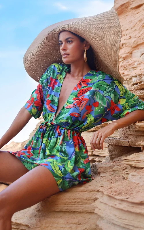 Coco Loco Dress in Tropic on Blue Watermelon