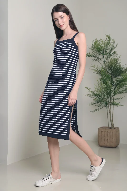 Colin Stripe Midi Dress Navy