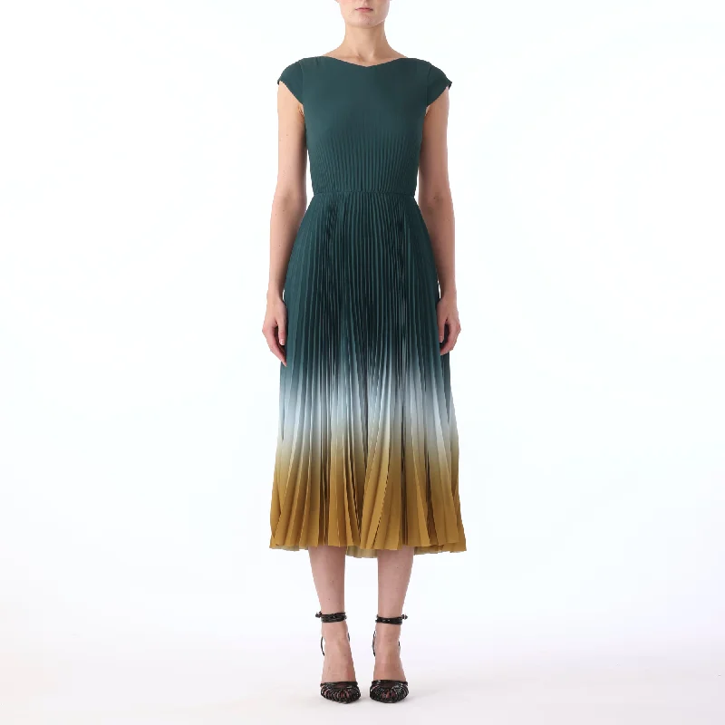 DIP DYE MAROCAINE CREPE PLEATED DRESS