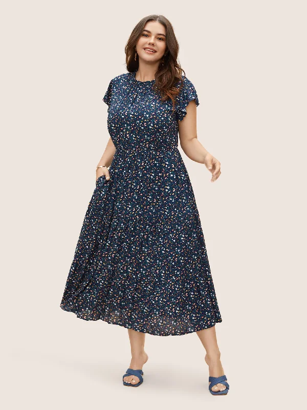 Ditsy Floral Ruffle Cap Sleeve Dress