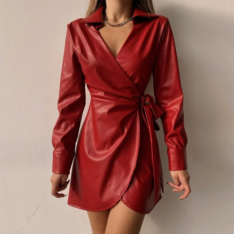 Amy Fashion - Elegant V-Neck Side Belt Office Lady Suit Dress