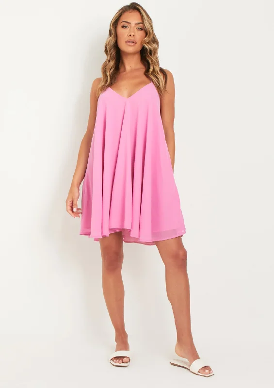 Elsie Pink Halter Neck Trapeze Mini Dress