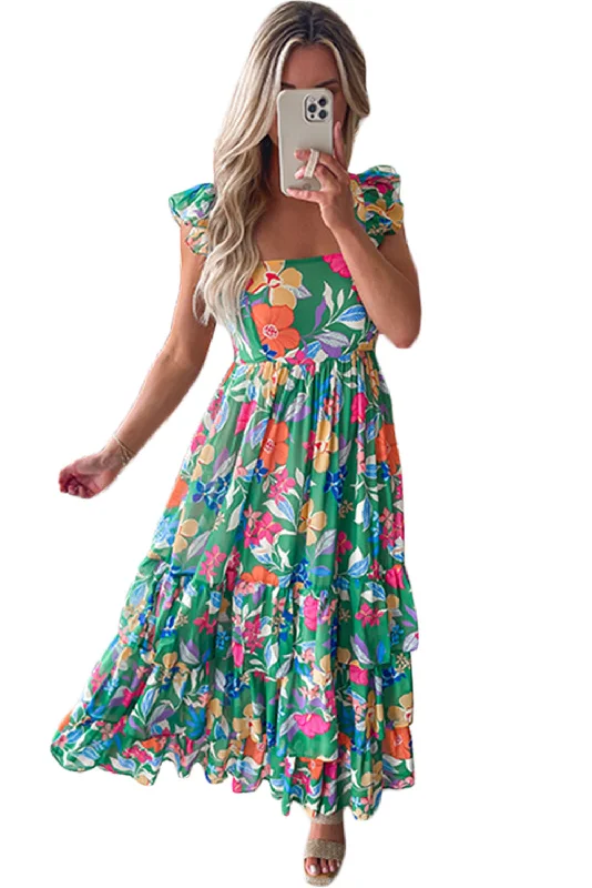 Floral Print Sleeveless Ruffle Tiered Maxi Dress