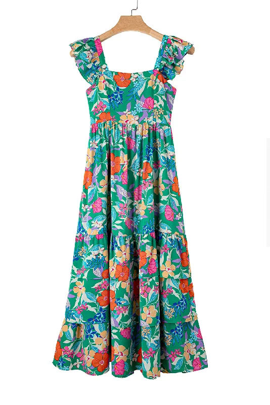 Floral Print Sleeveless Ruffle Tiered Maxi Dress