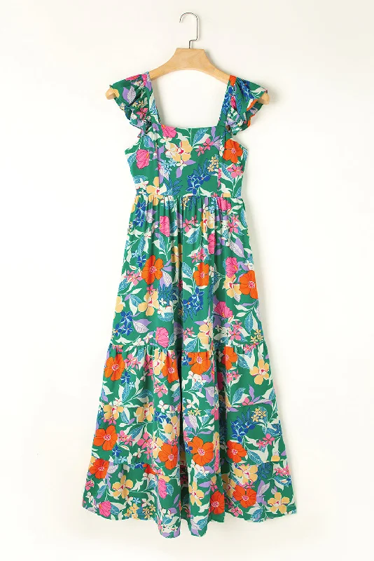 Floral Print Sleeveless Ruffle Tiered Maxi Dress