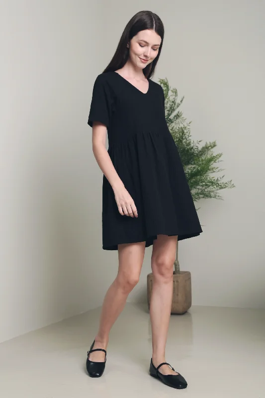 Kathryn Button Back Babydoll Dress Black