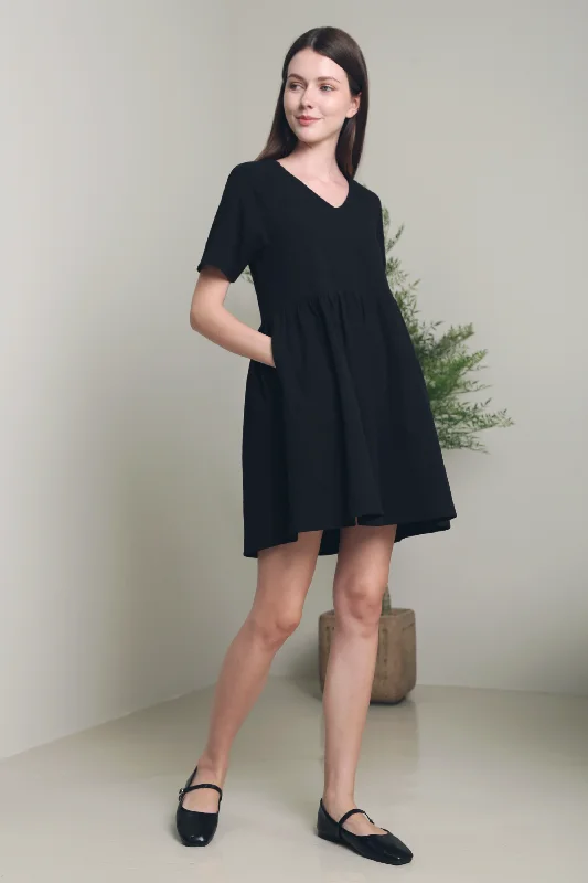 Kathryn Button Back Babydoll Dress Black