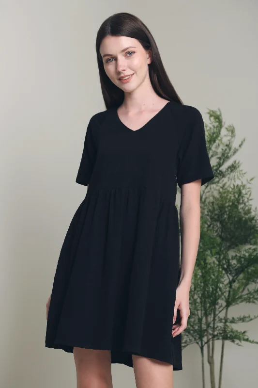 Kathryn Button Back Babydoll Dress Black