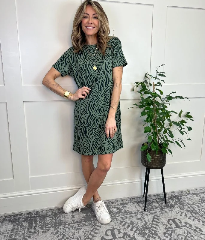 Khaki Animal Print Mini T Shirt Dress