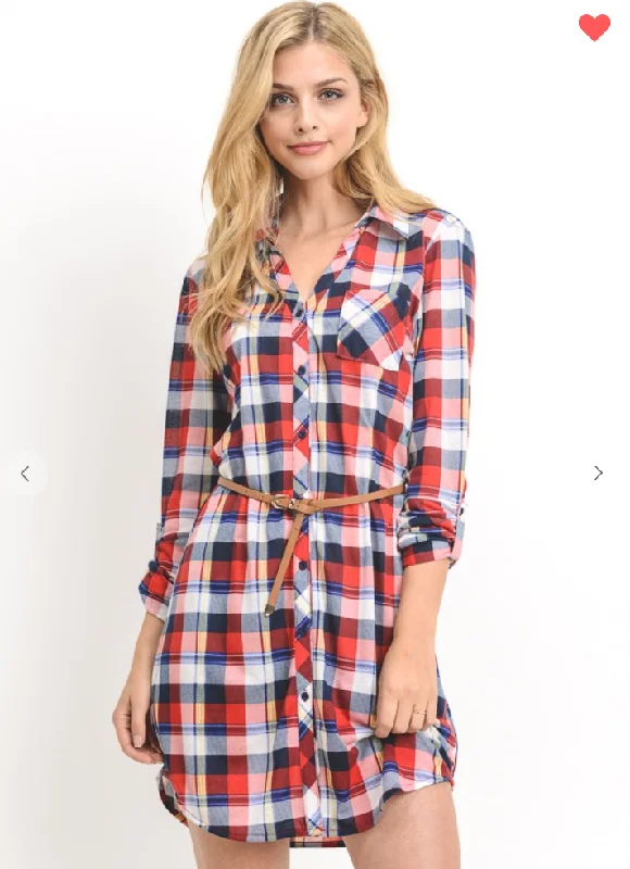 Lightweight Plaid Shirt-Style Dress