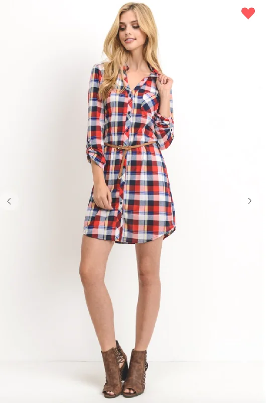 Lightweight Plaid Shirt-Style Dress