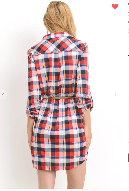 Lightweight Plaid Shirt-Style Dress