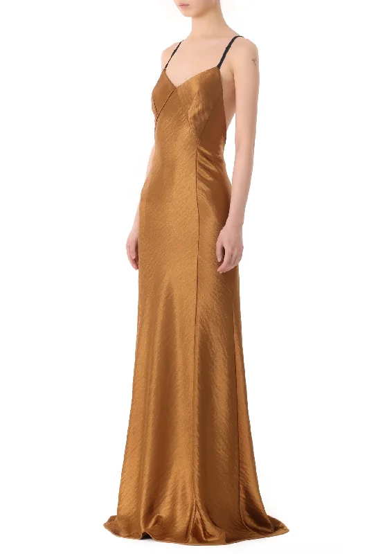 LOW BACK HAMMERED  SATIN GOWN