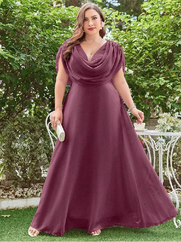 Plus Size Draped Cowl Neckline Chiffon A-Line Evening Dress