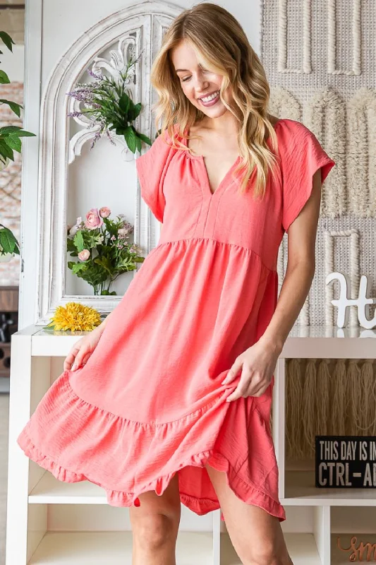 Ruffled Notched Cap Sleeve Dress