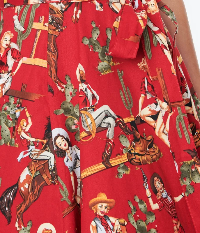 Red & Cowgirl Print Swing Shirt Dress