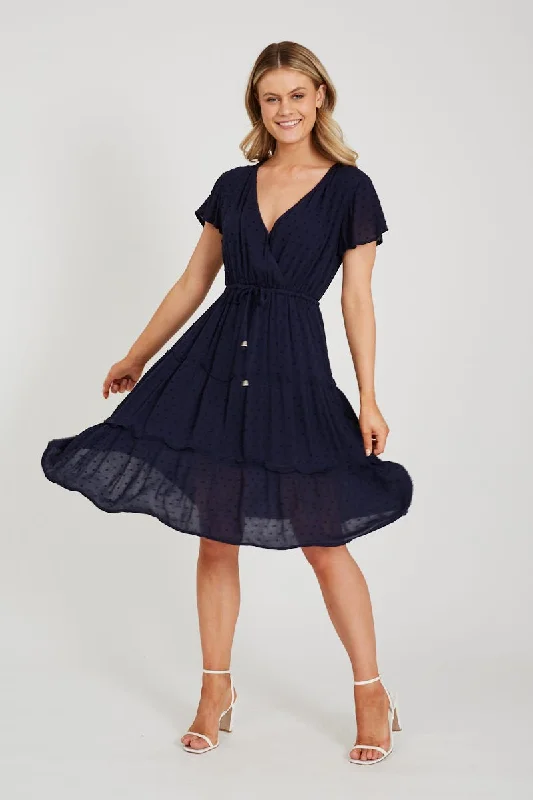 Sangria Dress in Navy Swiss Dot