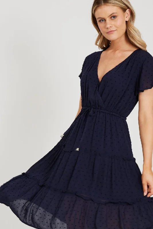 Sangria Dress in Navy Swiss Dot