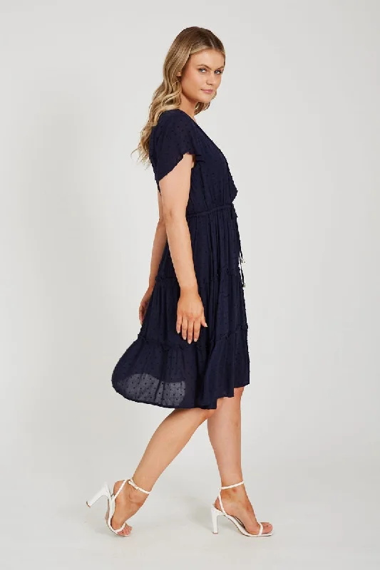 Sangria Dress in Navy Swiss Dot