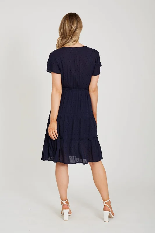 Sangria Dress in Navy Swiss Dot