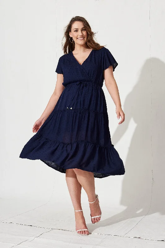 Sangria Dress in Navy Swiss Dot