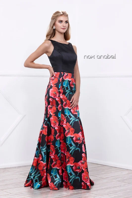 SLEEK TOP WITH FLORAL PRINT GOWN EVENING DRESS 8354 BY NARIANNA