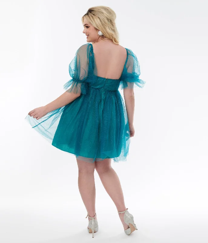 Smak Parlour Teal Glitter Love Interest Babydoll Dress