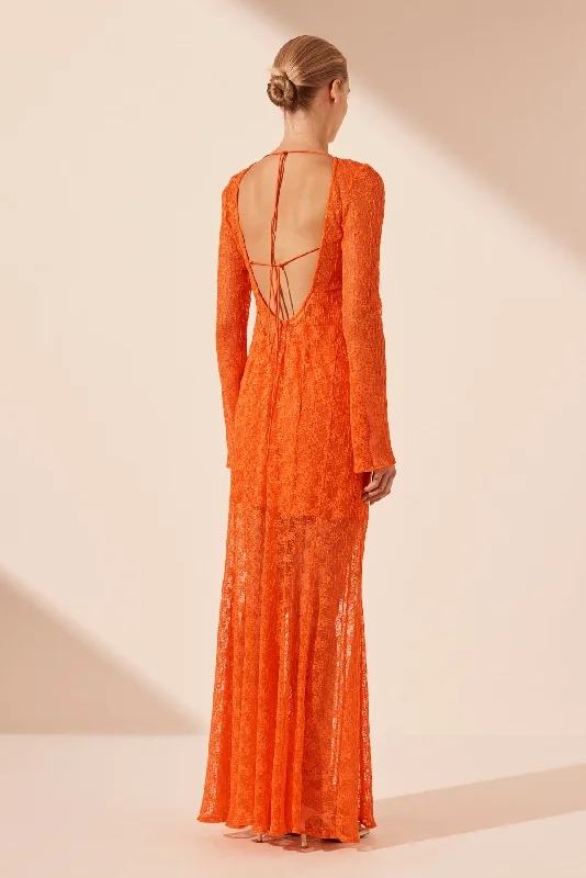 SOL LACE OPEN BACK MAXI DRESS - FLAME