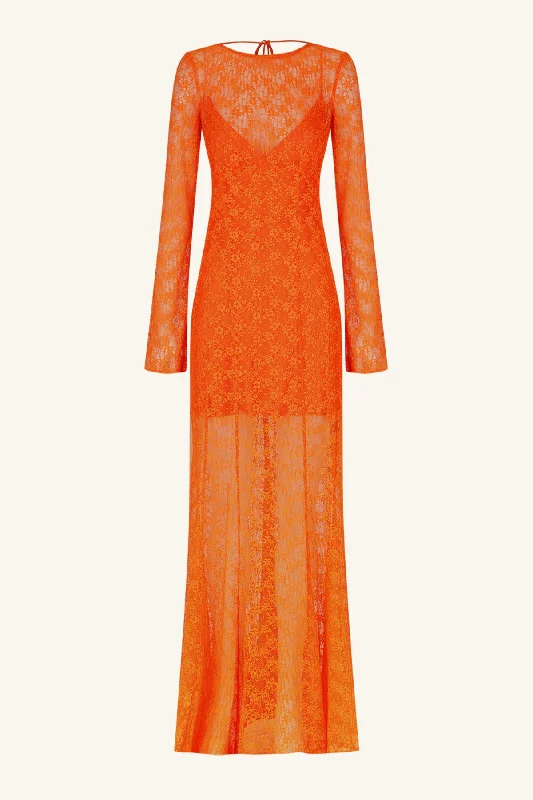 SOL LACE OPEN BACK MAXI DRESS - FLAME