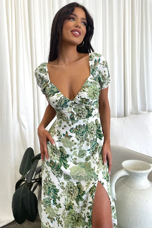 Solem Midi Dress - Green Floral