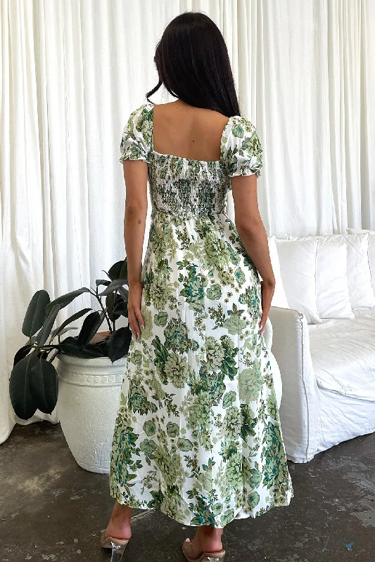 Solem Midi Dress - Green Floral