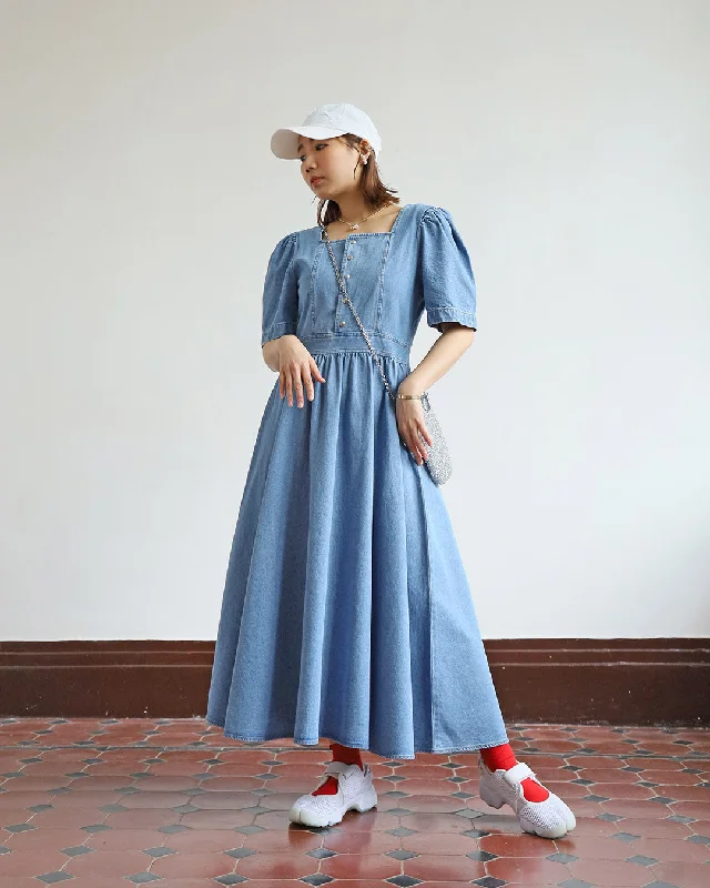 Square Collar Denim Dress