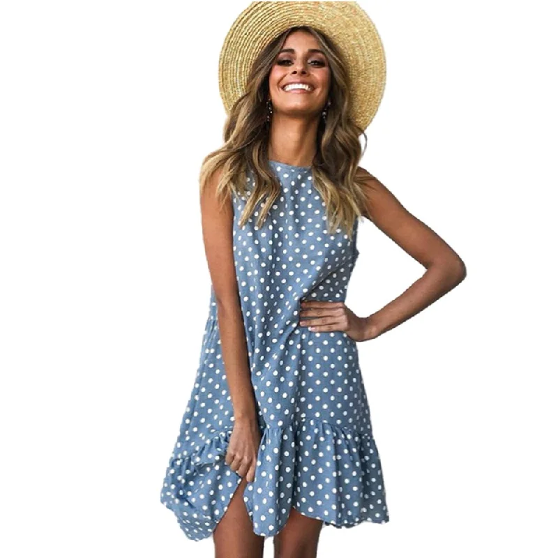 Summer Dresses Women Ruffle Spring  Street Sexy Casual Slim Thin Beach Party O Neck Mini Polka Dot Dress