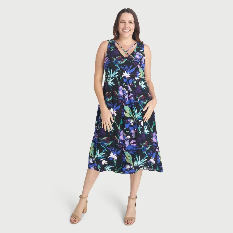 Tatyana Violet Floral X-Neck Dress